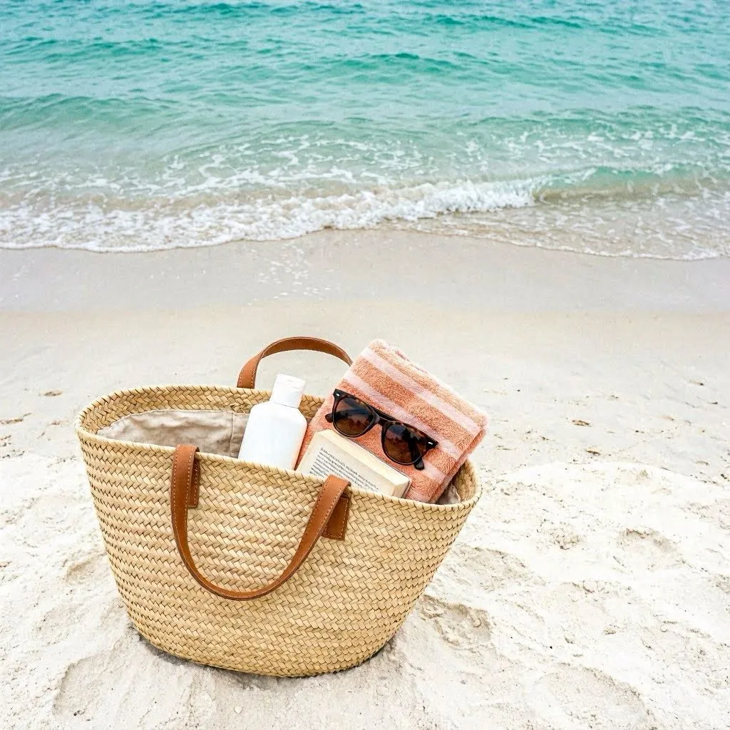 Gold anklet on woman's ankle with tropical beach sand background