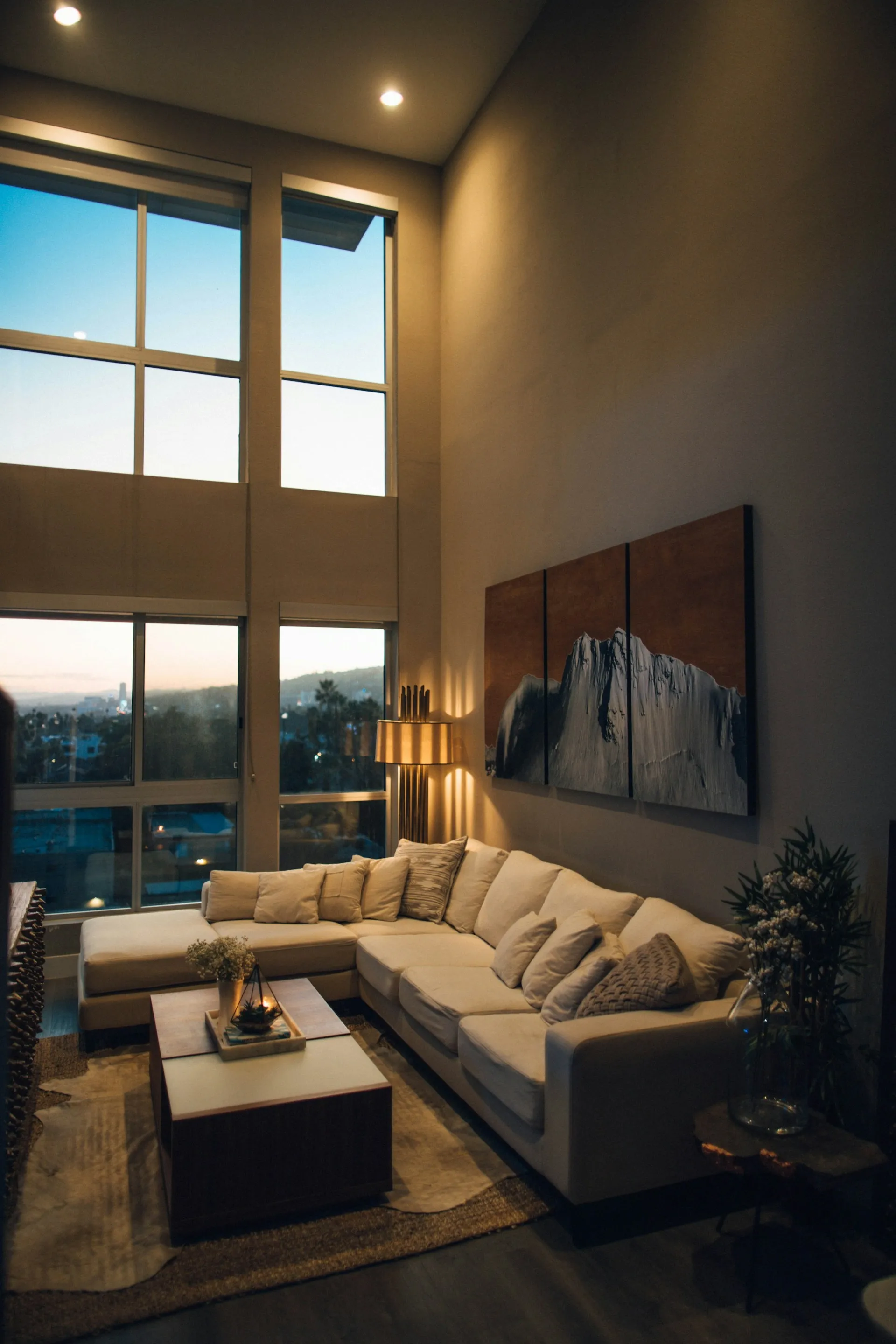 Cozy living room with layered ambient mood lighting