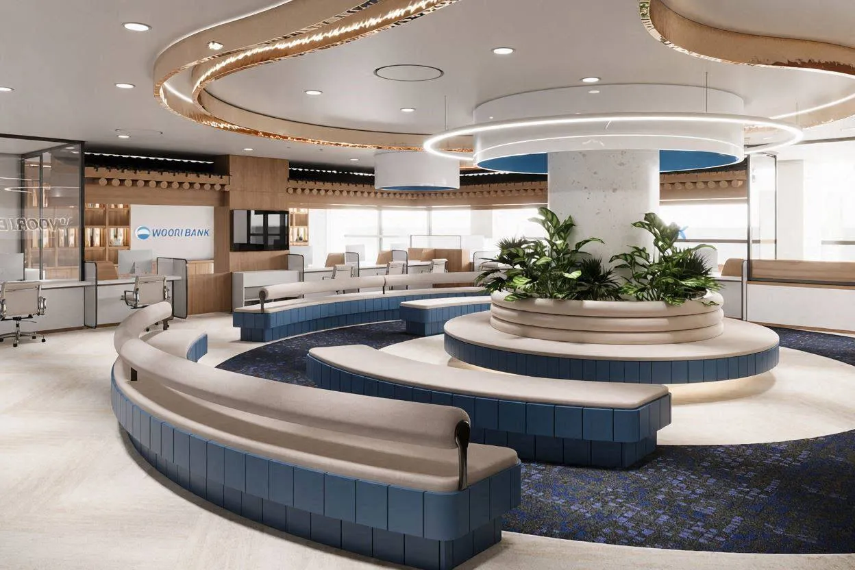 Symmetrical reception area projecting professional balance