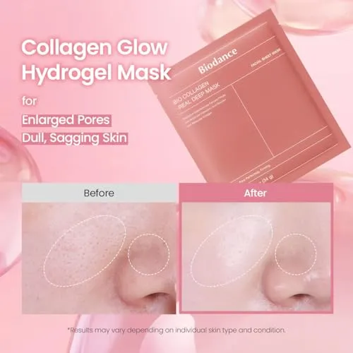 Hydrogel mask applied — before and after absorption comparison