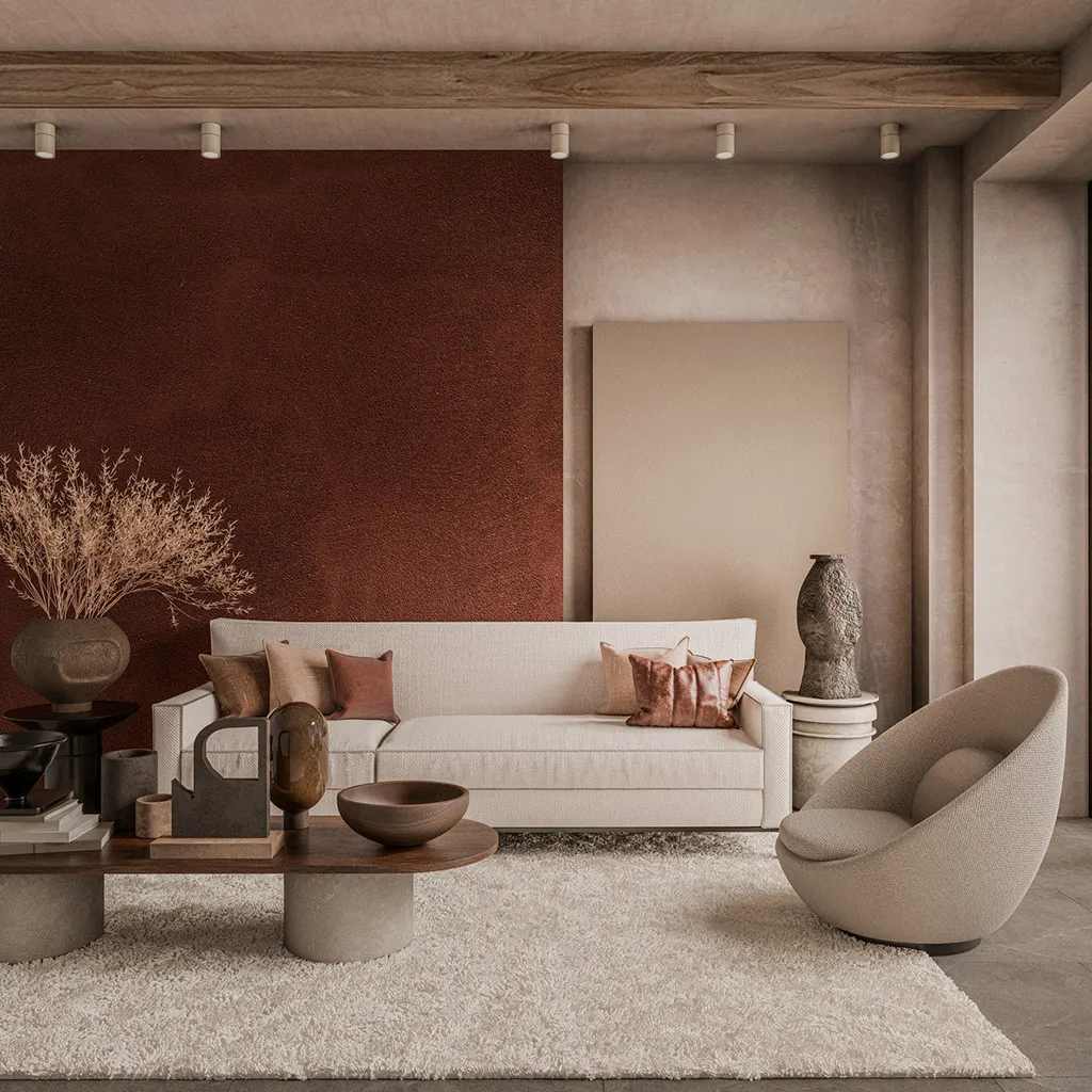 Brown accent wall adding depth to a living space