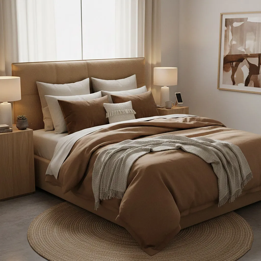 Caramel-toned furniture in a contemporary setting