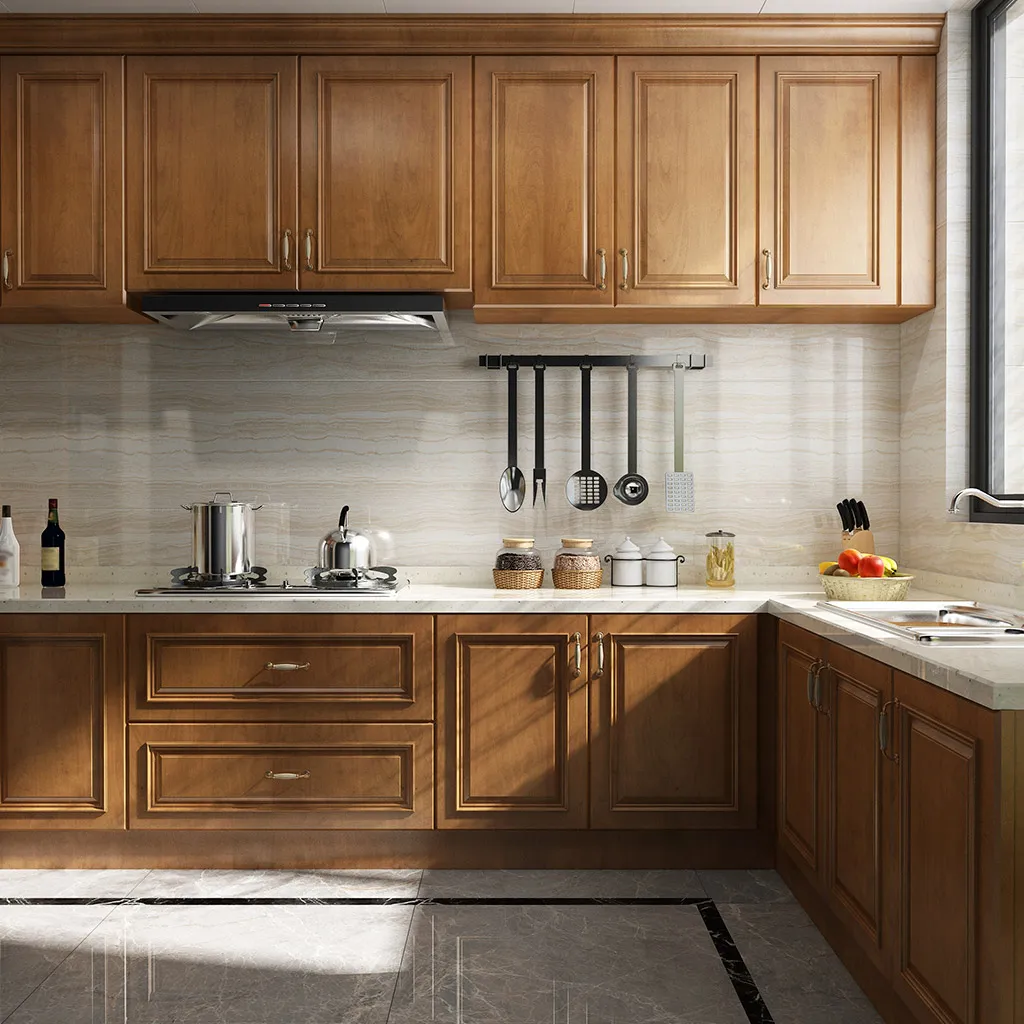 Chocolate-toned kitchen cabinetry with light upper section