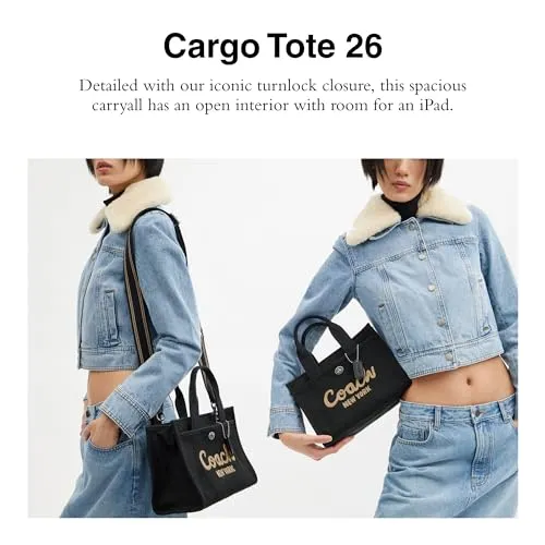 Coach Cargo Tote 26 — alternative angle, showing strap and hardware