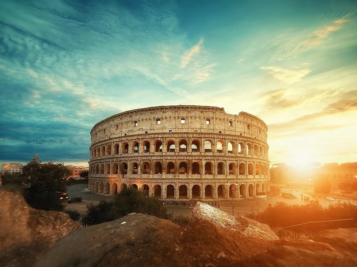 The Colosseum exterior at golden hour