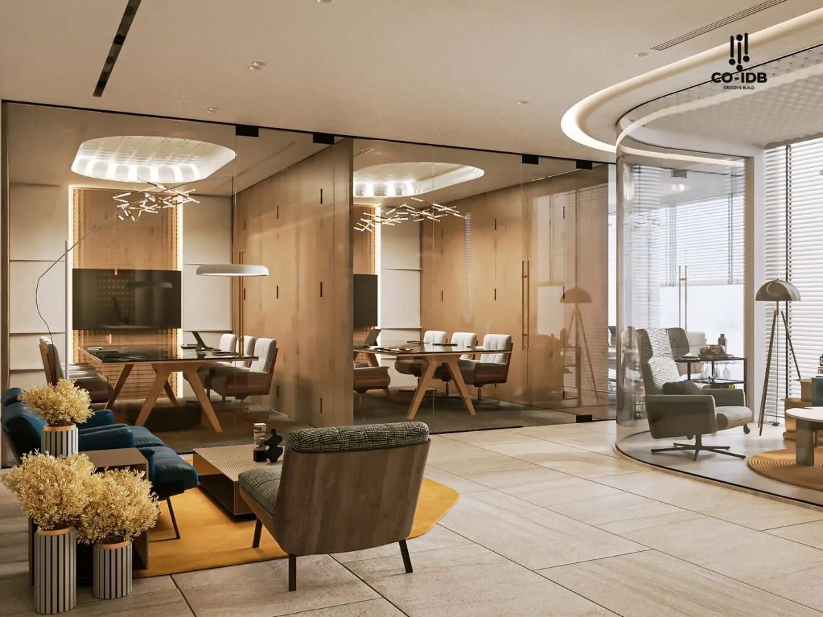 Contrast and emphasis — a boardroom defined by color and material contrast