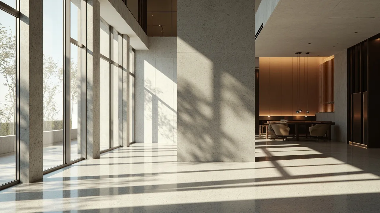 Designer reception area — brand identity expressed through material and form