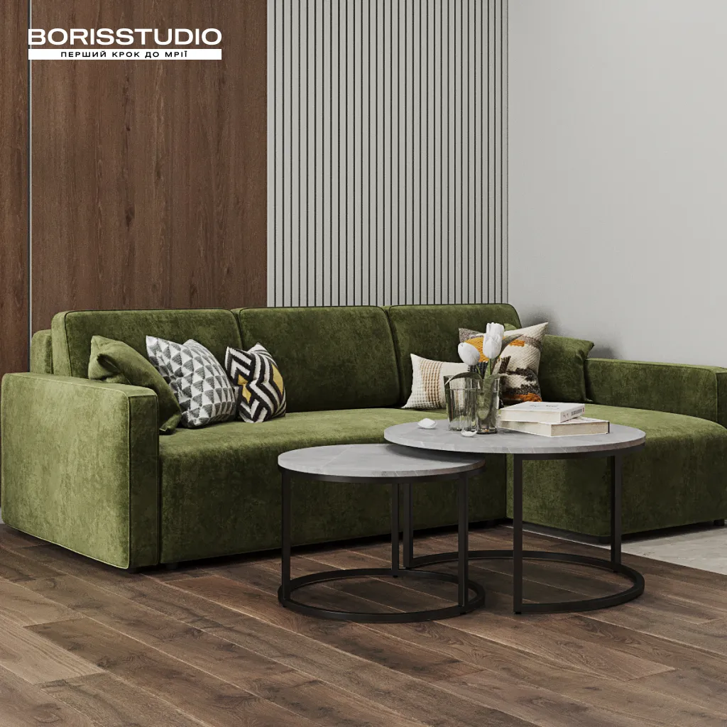 Eco living room — clay pots, greenery, and warm wood