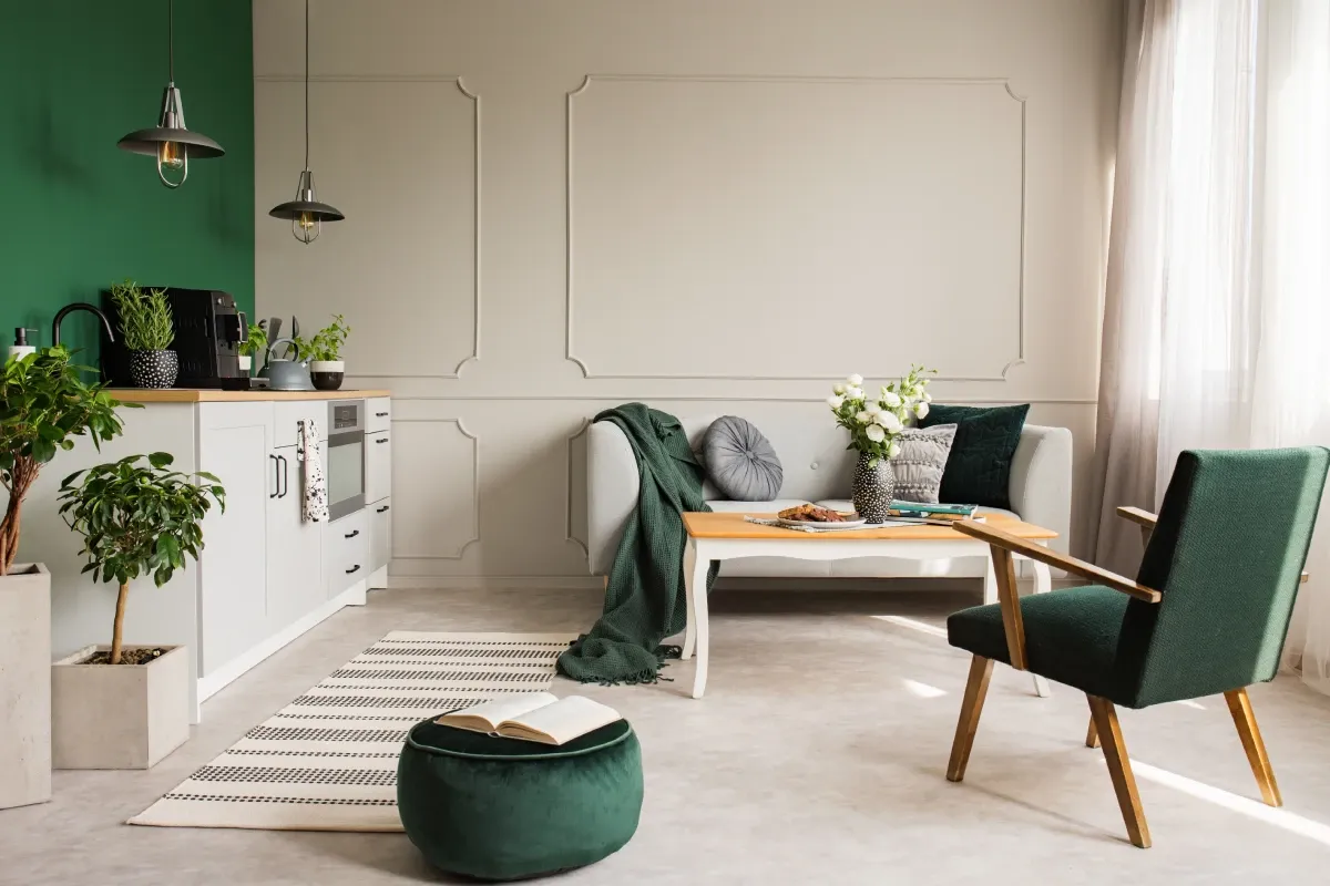 Close-up of a deep green textured wall
