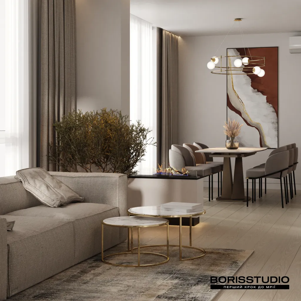 Contemporary furniture with flowing, slightly curved lines