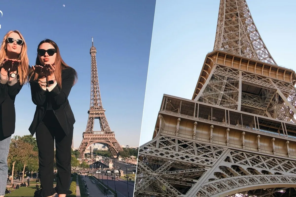 The Eiffel Tower rising above Paris at golden hour