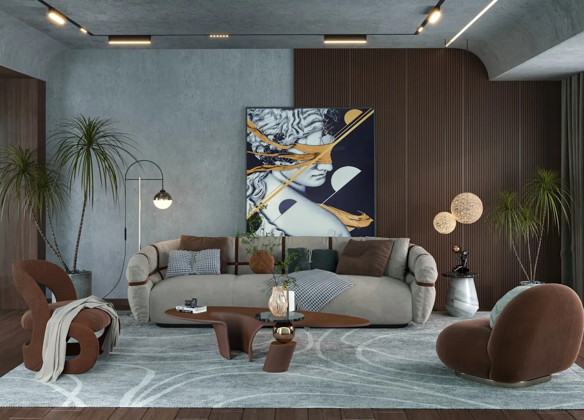 Cappuccino colored modern interior with soft lighting and minimalist decor