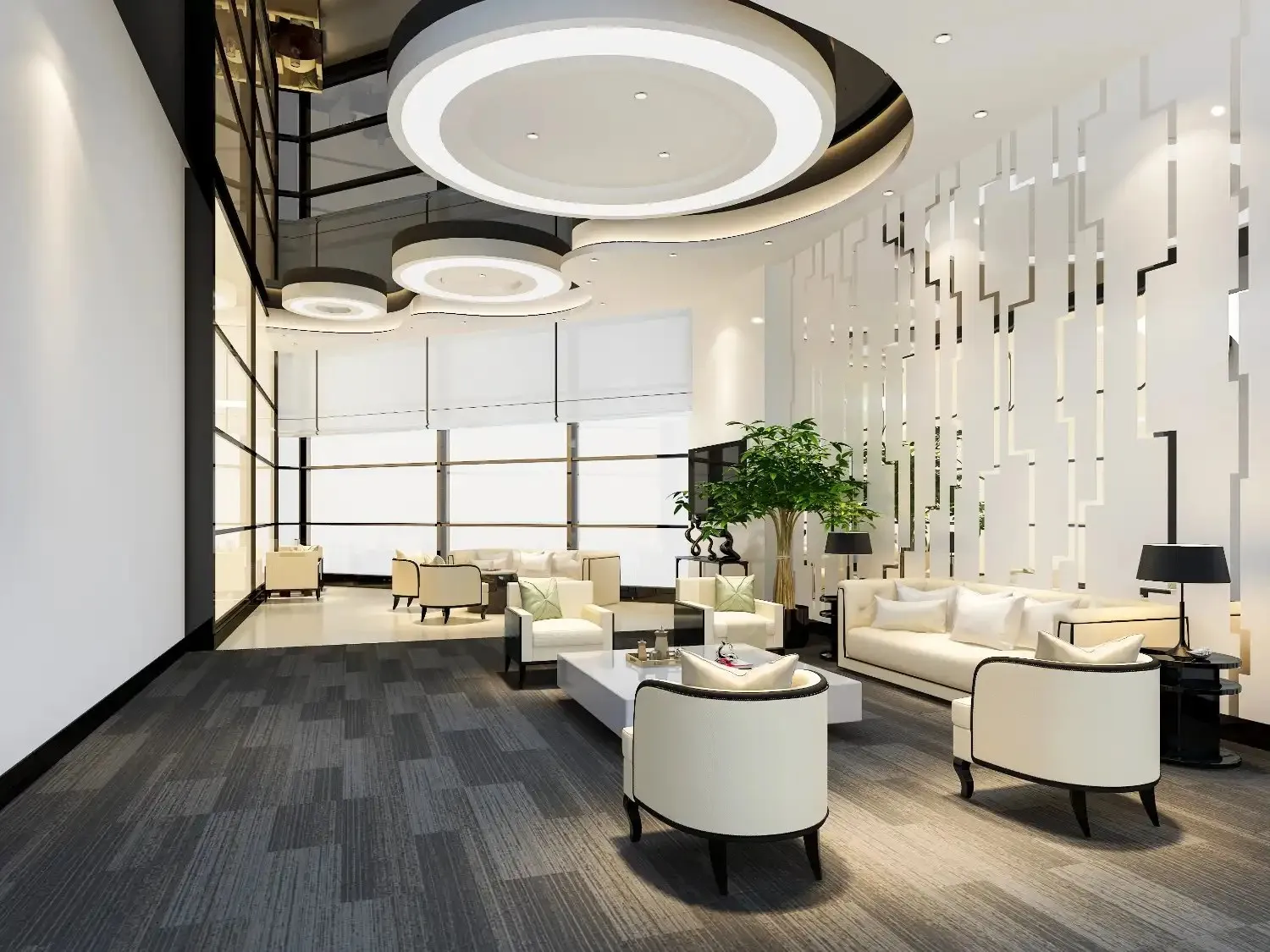 Lighting design — layered daylight, task, and ambient illumination