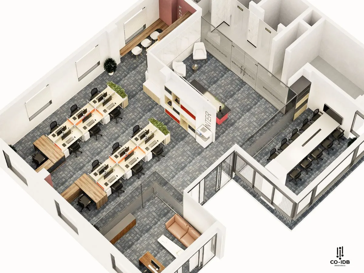 Natural materials — wood and stone in office interior design
