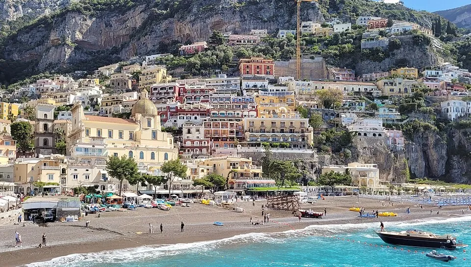 Positano - peach and terracotta houses cascading to the Tyrrhenian sea