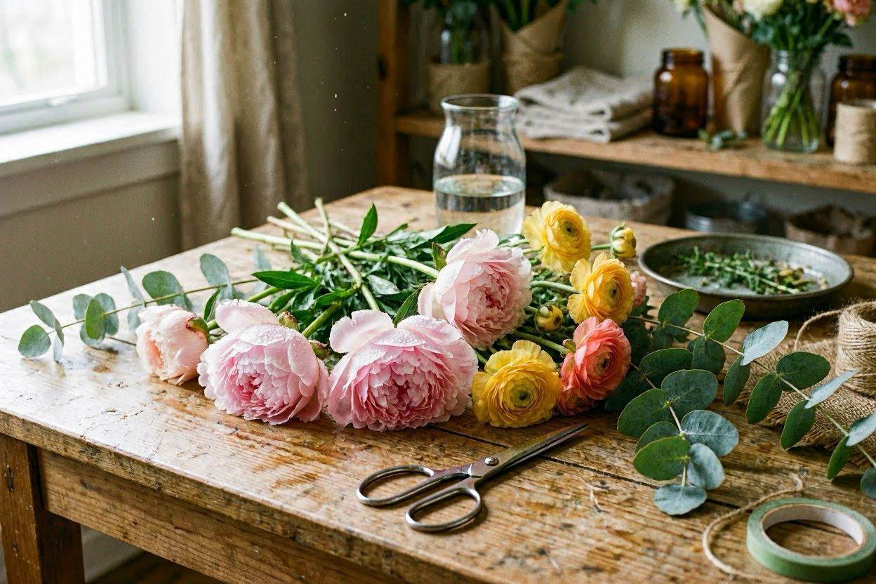 Floral arrangement showing color gradient from blush pink to deep burgundy