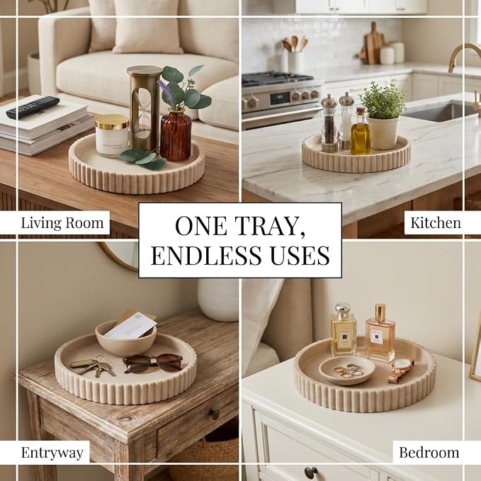OAKOA round decorative tray for coffee table decor