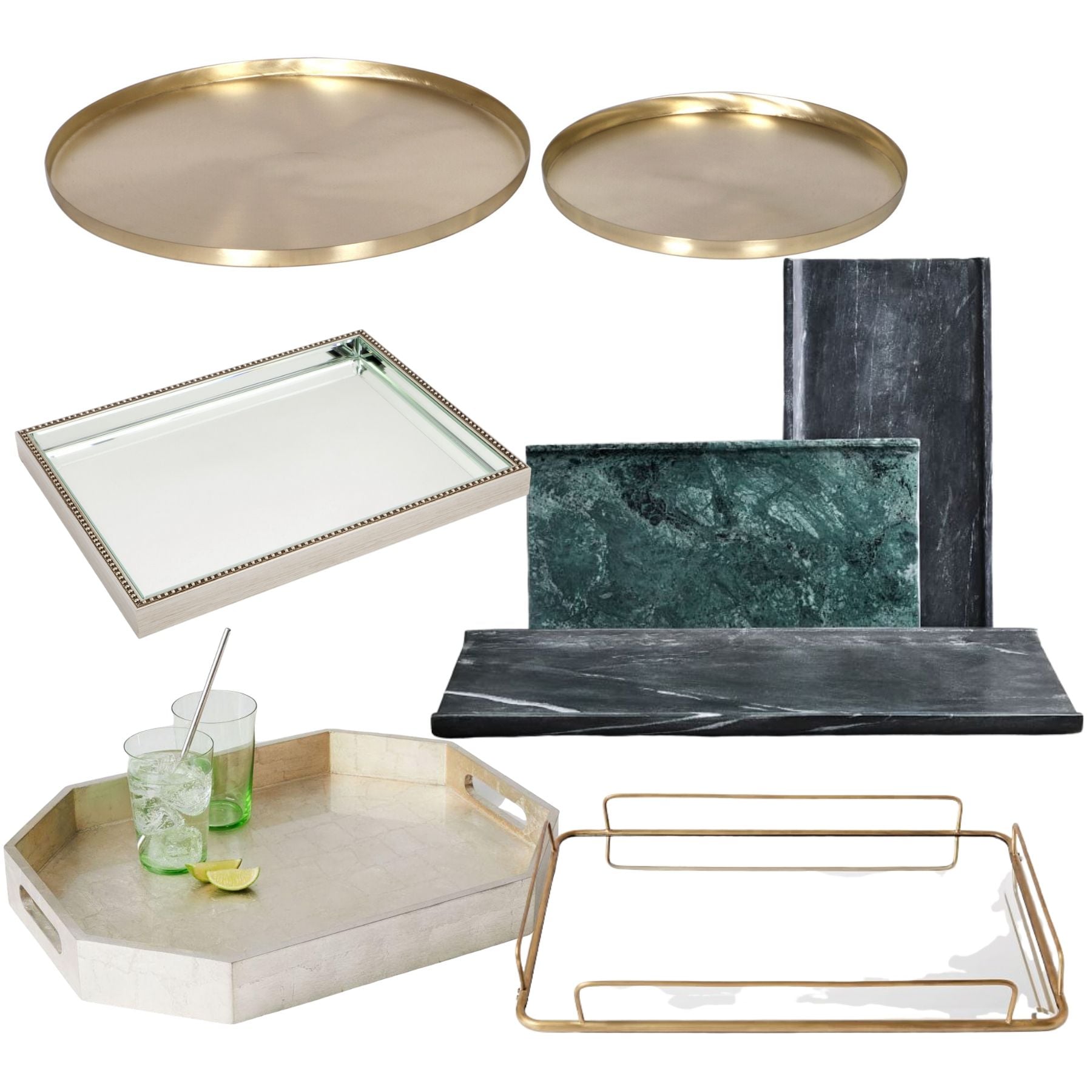 Luxurious marble and brass coffee table trays