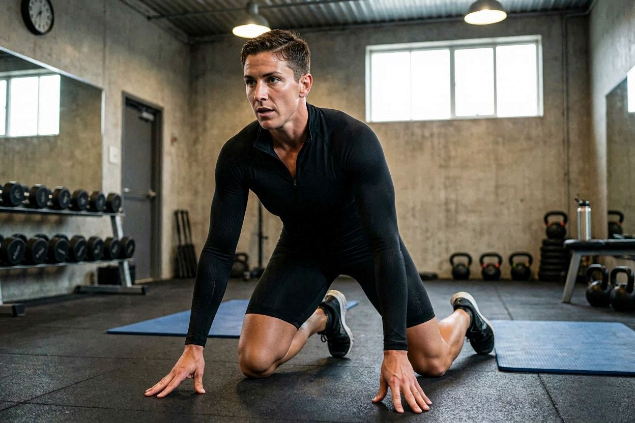 Athlete in black compression sportswear during training