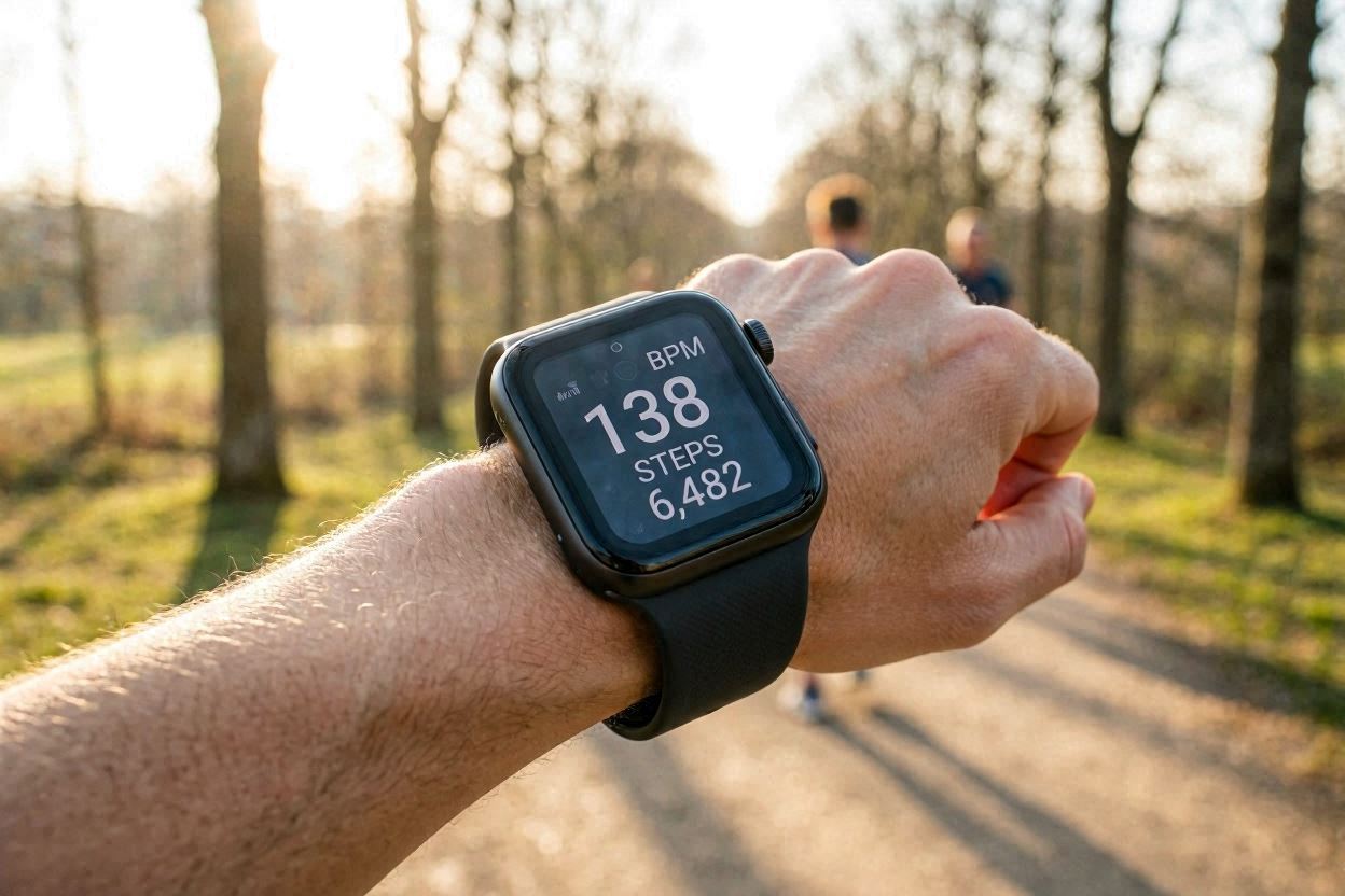 Smart fitness watch tracking health metrics