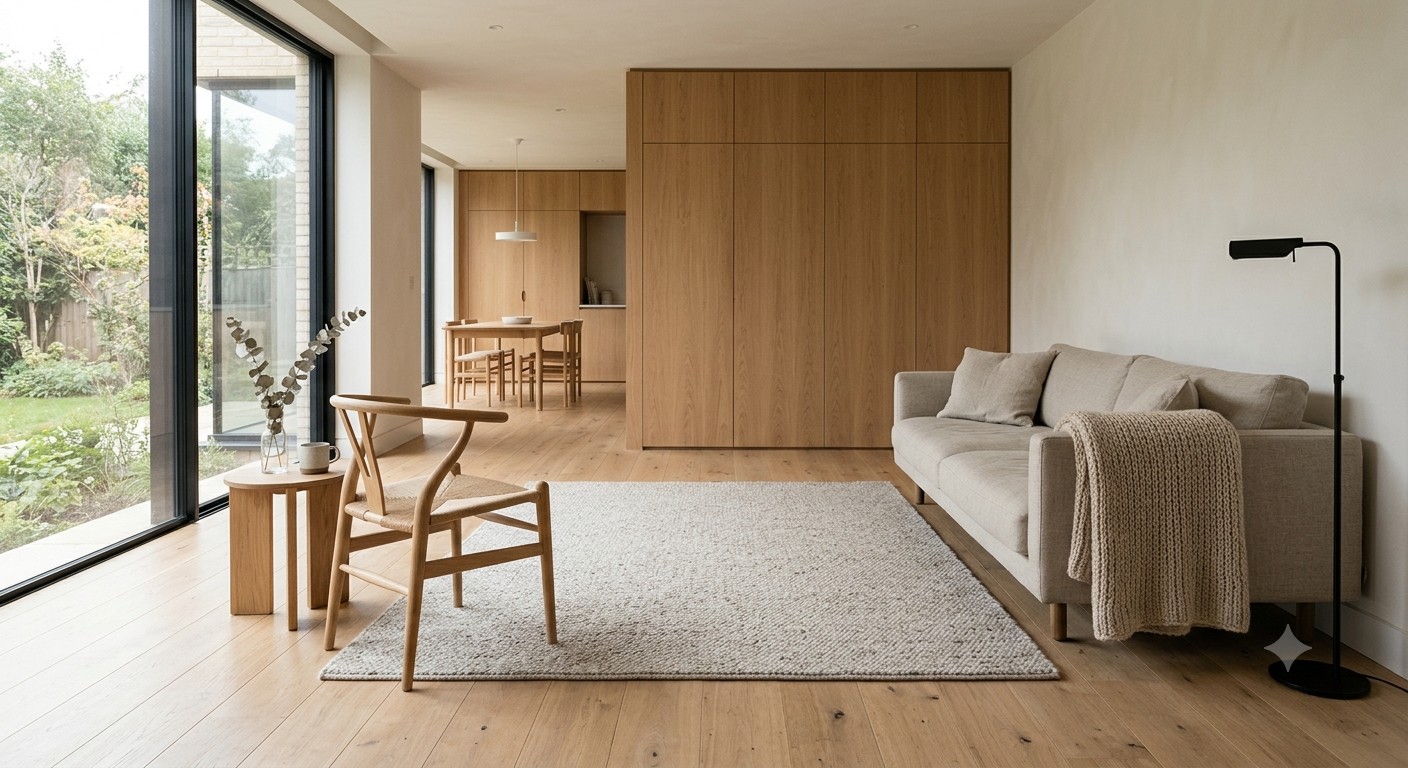 Natural wood and stone materials in a contemporary home