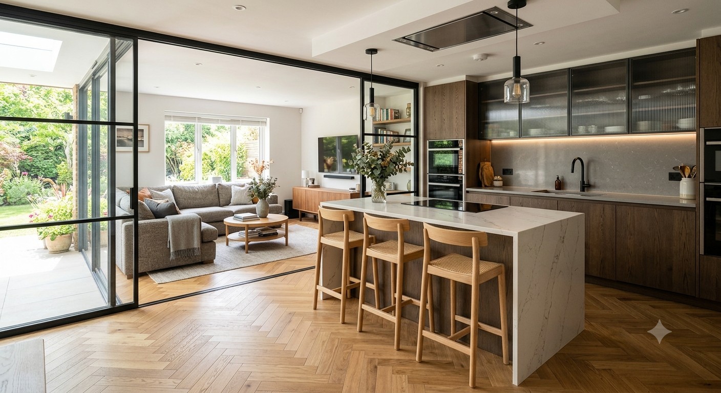 Open kitchen integrated with living room space