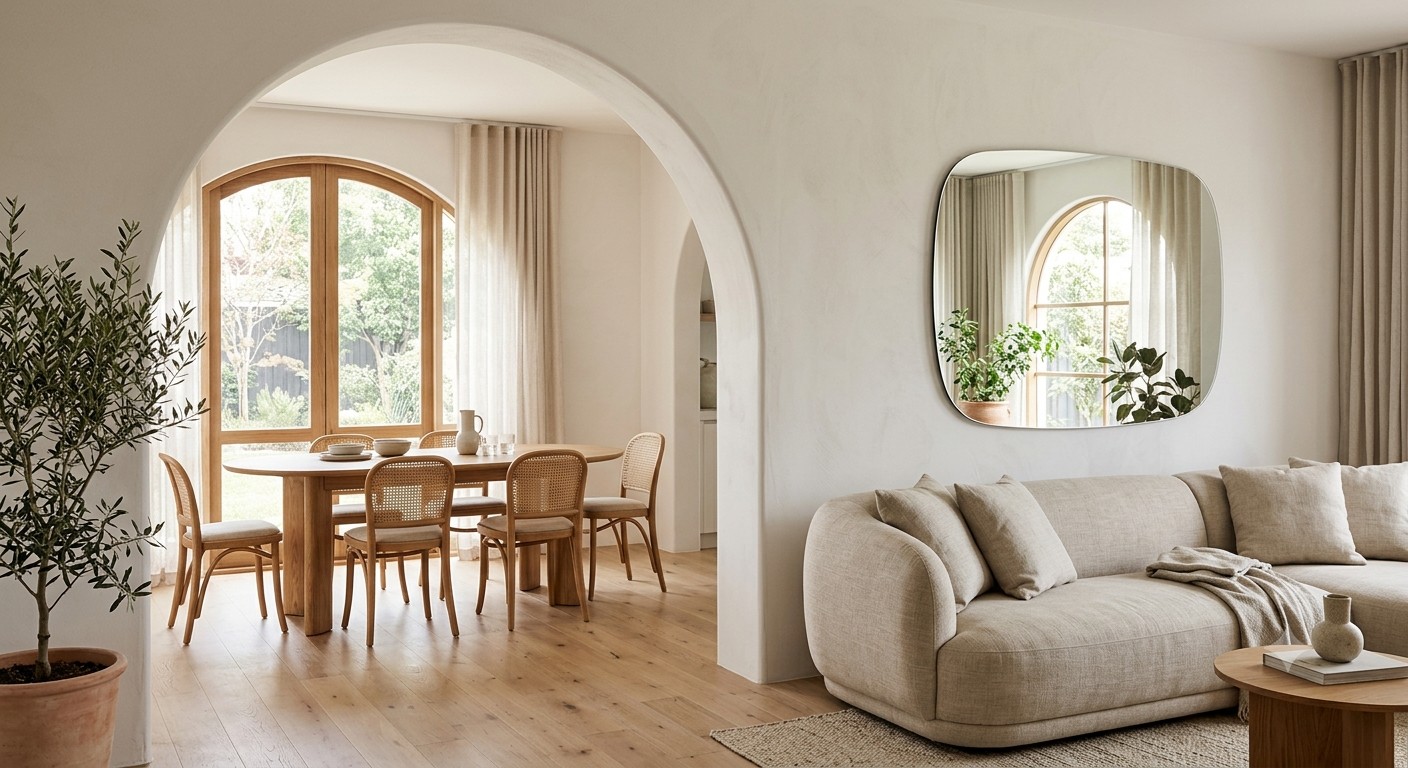 Arched doorways and soft rounded forms in modern interior