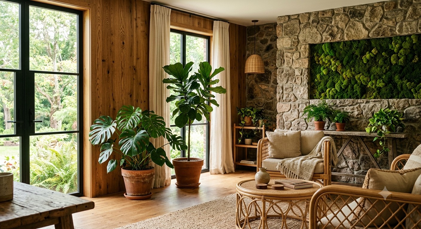 Interior with plants and natural materials