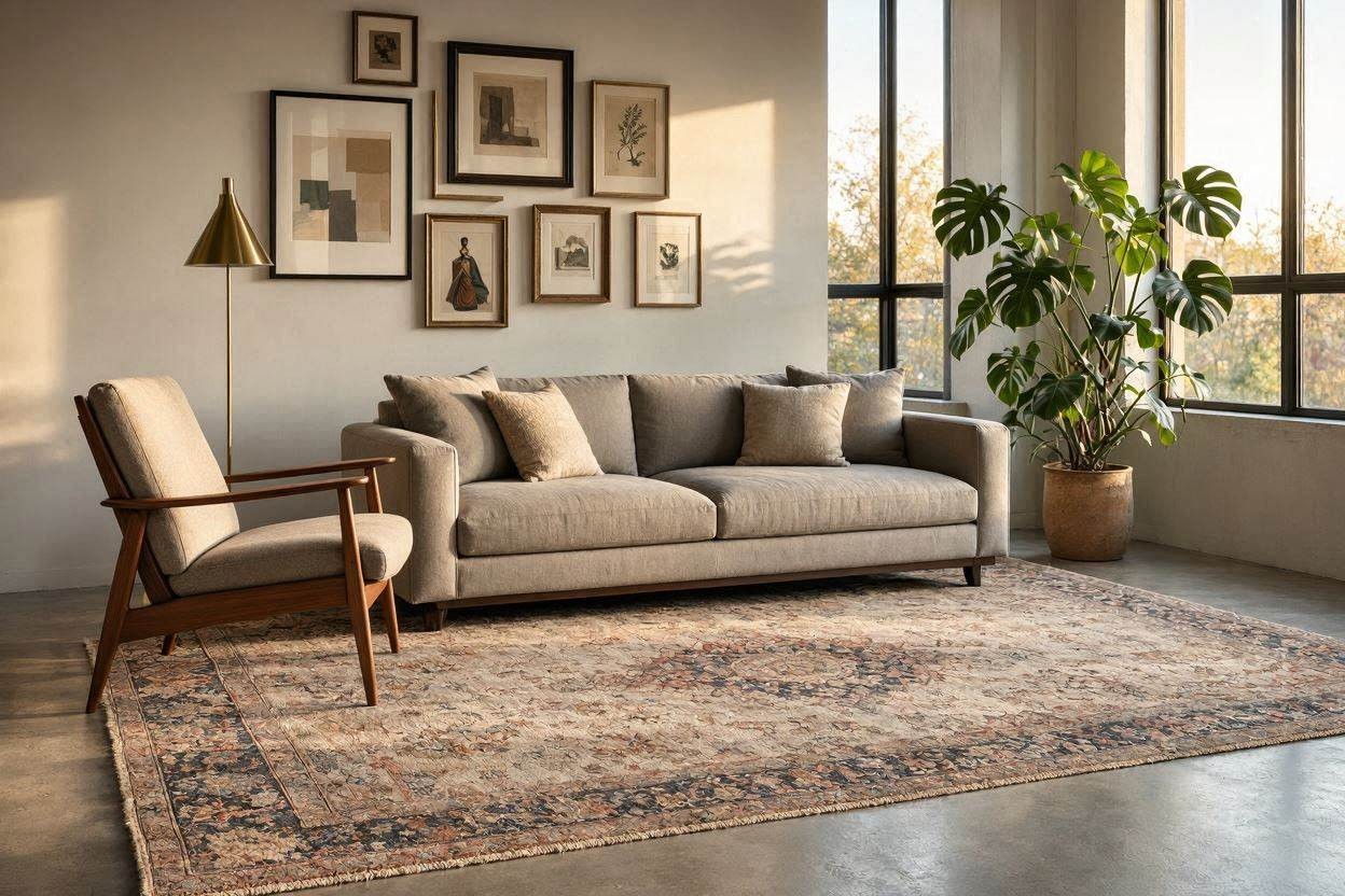 Eclectic interior blending vintage and contemporary pieces