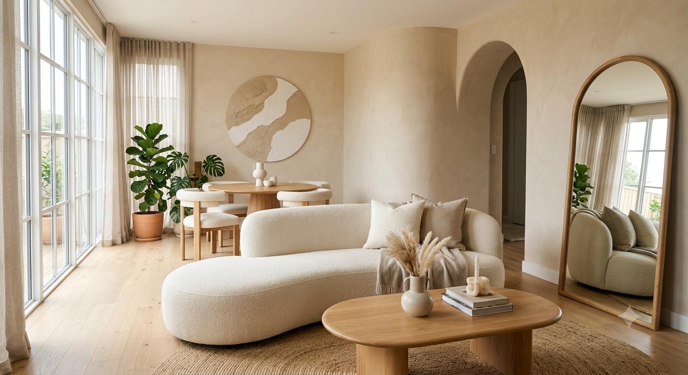 Curved furniture and organic shapes in contemporary interior