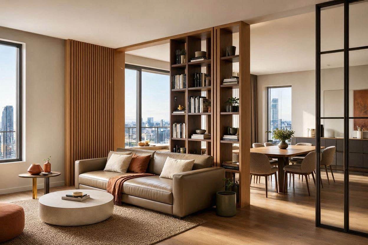 Open-plan space with subtle partition elements