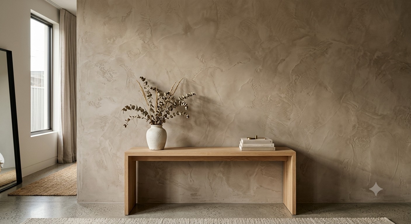 Textured wall with decorative plaster finish