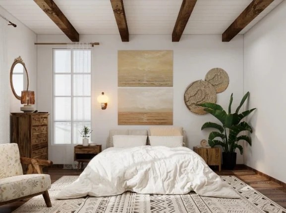 Luxury bedroom with rich textures and materials