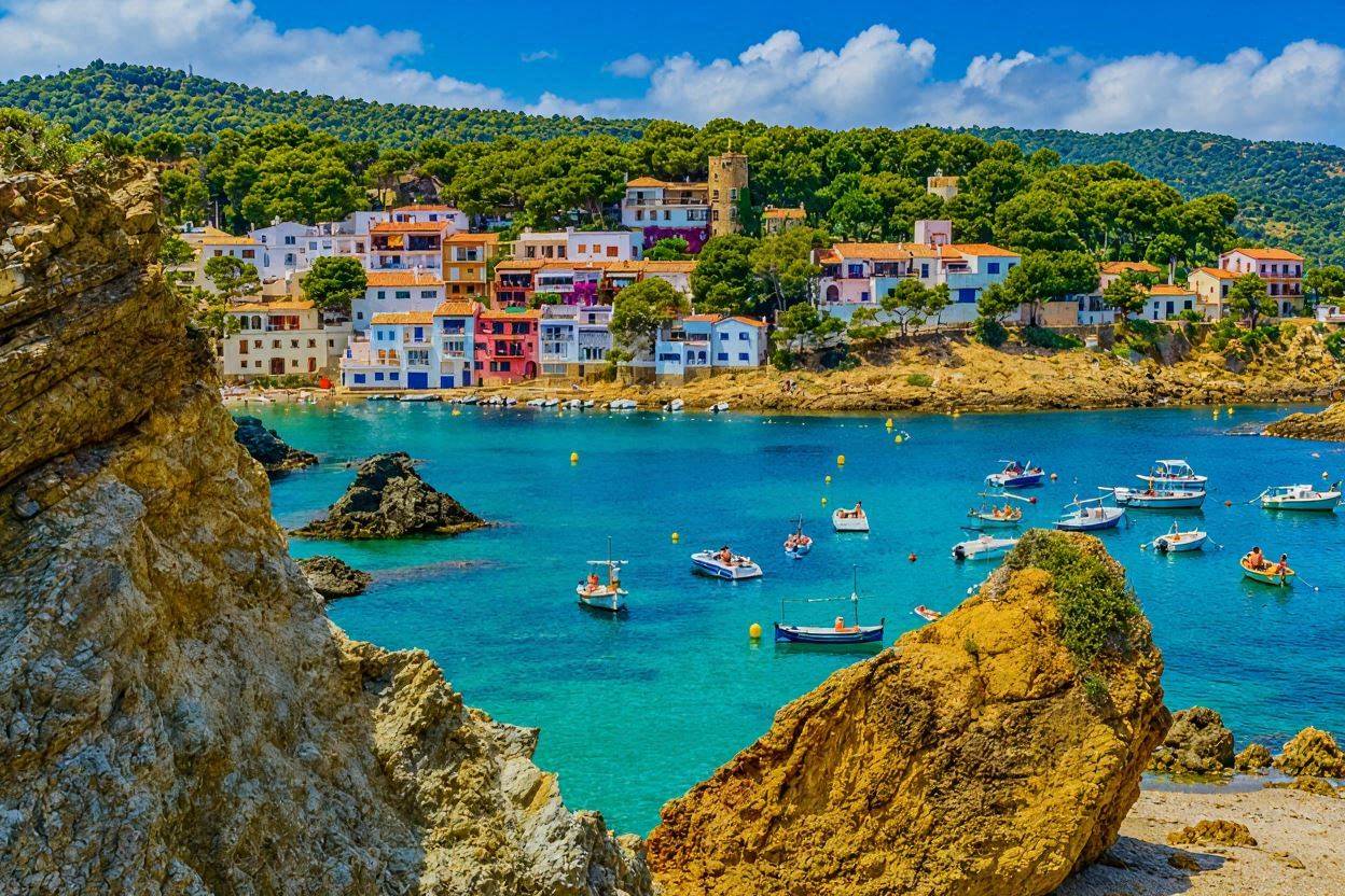 Horizontal AI-generated version of Costa Brava cove near Begur