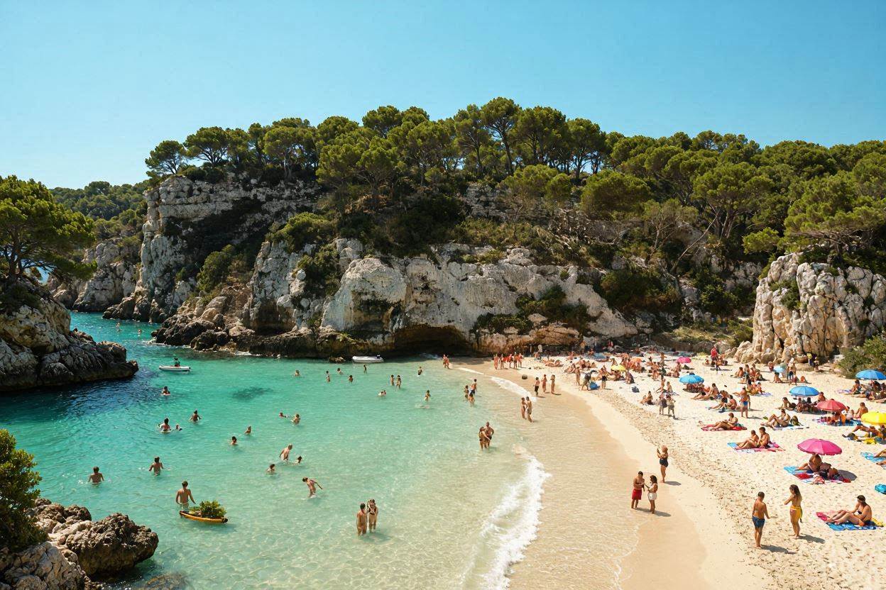 Horizontal AI-generated version of Cala Macarella, Menorca