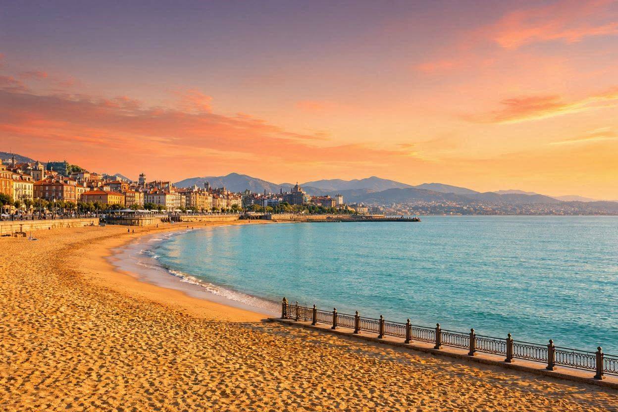 Horizontal AI-generated version of La Concha beach, San Sebastian