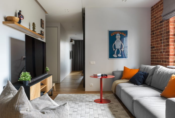 Grey interior softened with terracotta cushions
