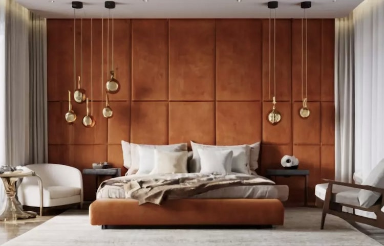 Terracotta headboard in a bedroom