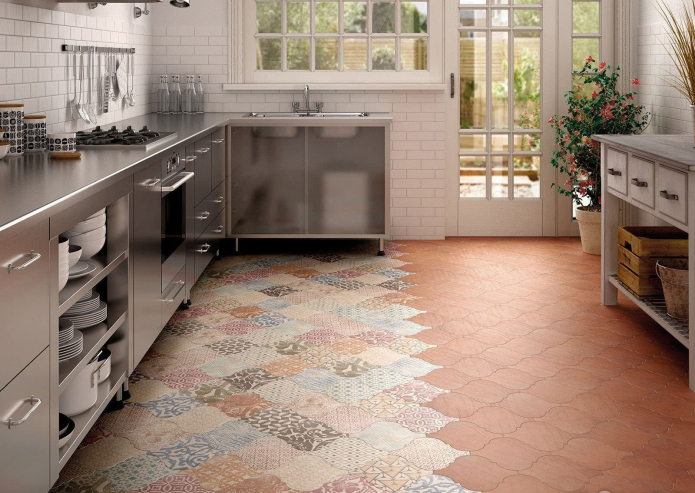 Terracotta tile flooring in a kitchen