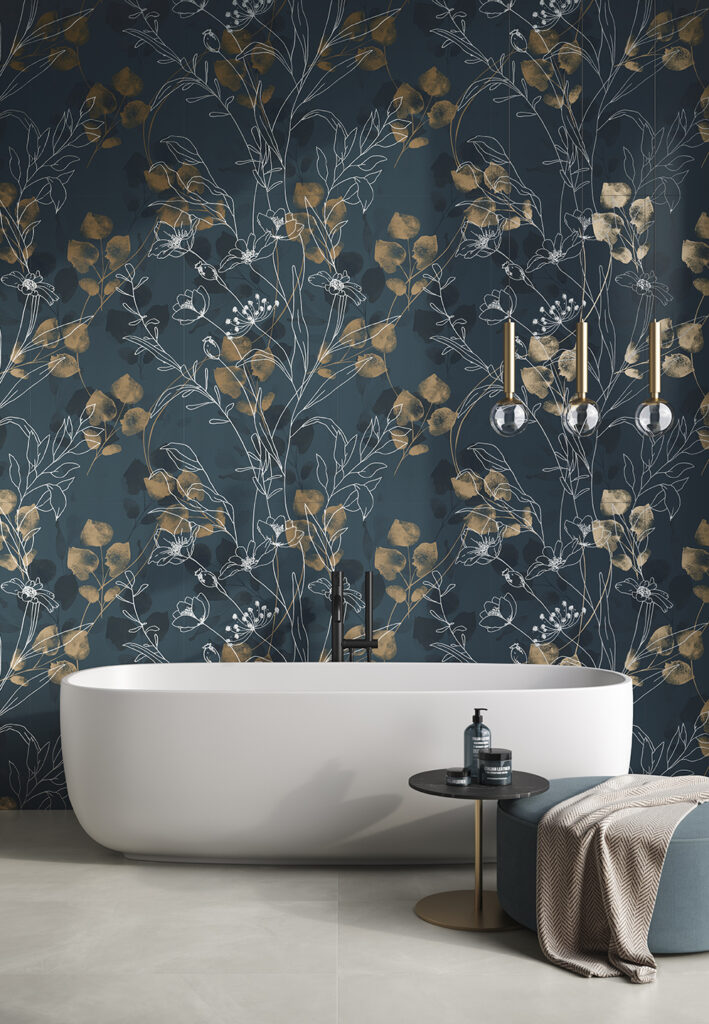 Decorative surface with blue tones and delicate floral pattern