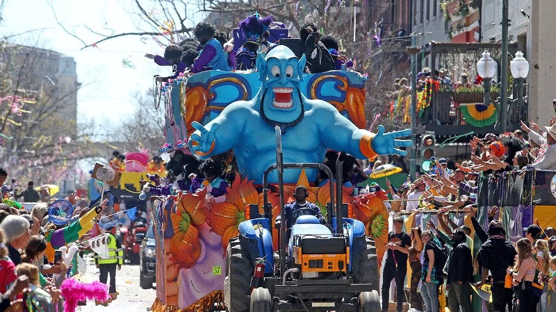 Mardi Gras floats on Bourbon Street