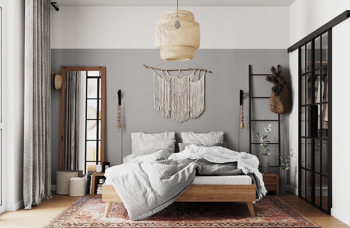 Cozy hygge textiles and layered bedding
